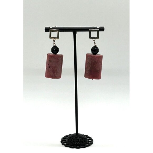 Rose Quartz Onyx Necklace Earrings Sterling Sliver Clasp Natural Stone - Picture 5 of 7